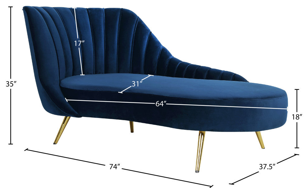 Margo Velvet Upholstered Set, Navy, Chaise
