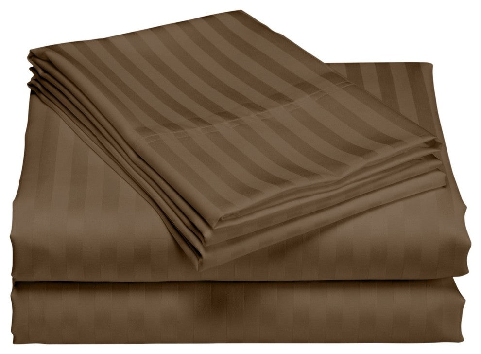 600 Thread Count 100% Cotton Stripe Sheet Set, Brown, Twin