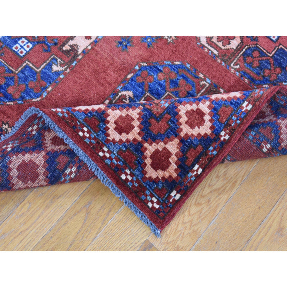 Coral Red, Afghan Ersari, Soft Wool, Hand Knotted, Oriental Rug, 4'0" x 6'8"