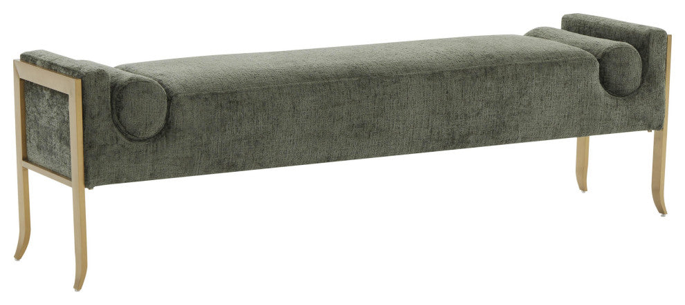 Ines Green Textured Velvet Bench