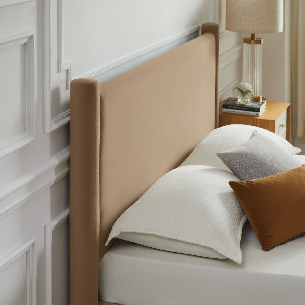Rael Performance Velvet Full Platform Bed, Taupe