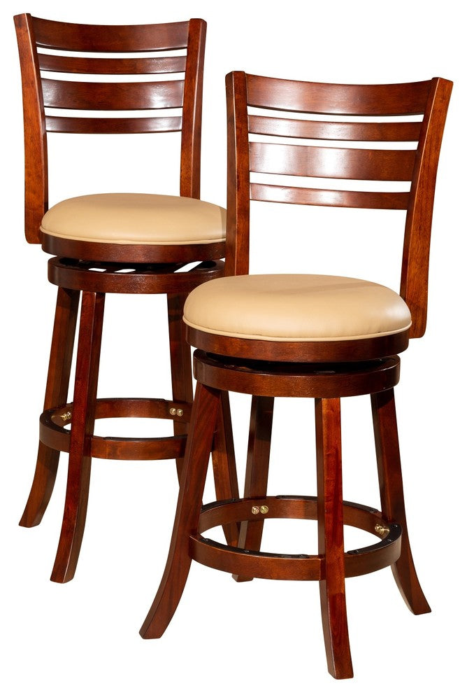 DTY Indoor Living Granby Slat Back Swivel Stool, 24" Counter Stool, Cherry, Bone Leather