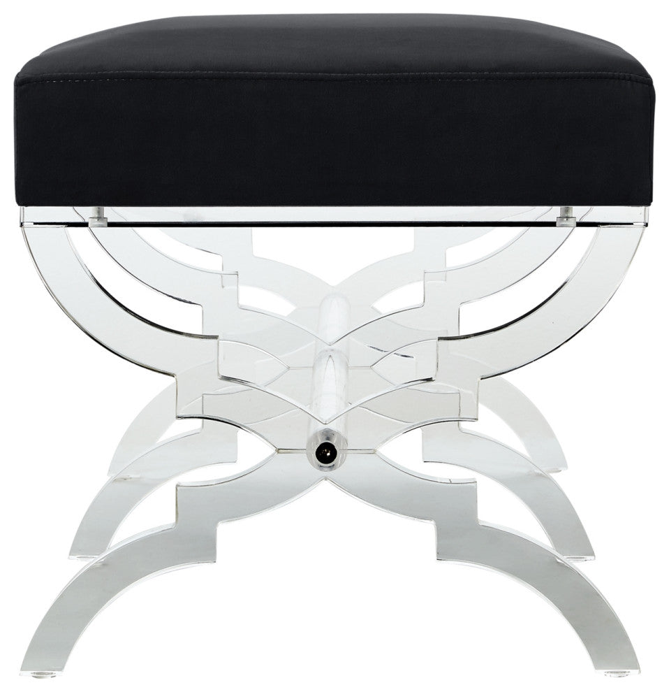 Enzo Velvet Acrylic X-Leg Bench, Black