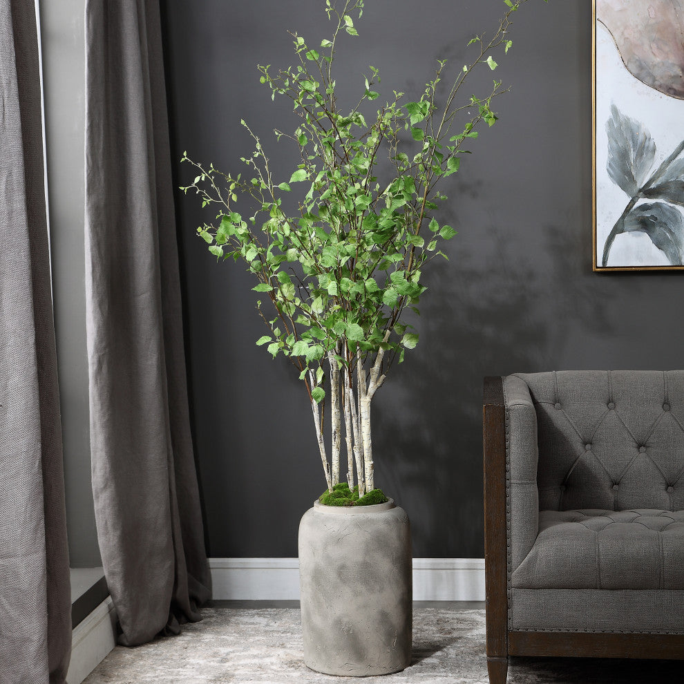 River Birch Tree Branches Potted Concrete Planter Minimalist Floor