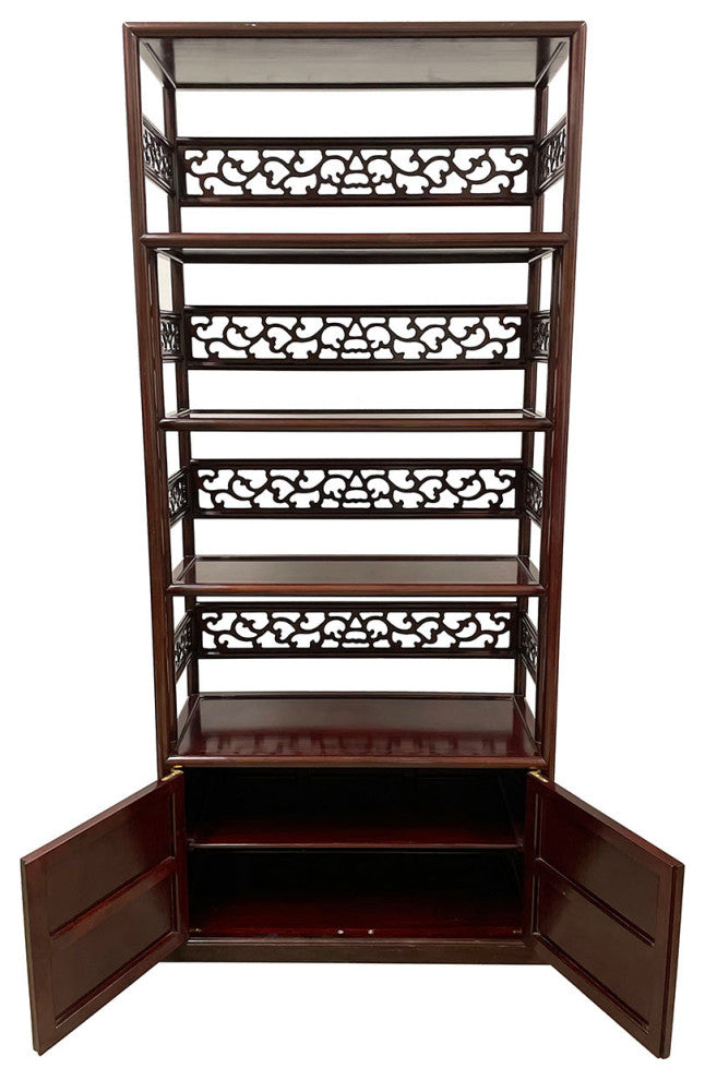 Consigned 20th Century Chinese Hand Carved Rosewood Book Shelf/Display Cabinet