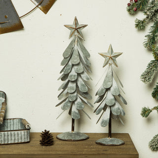 2-Piece Galvanized Metal Christmas Table Tree Decor
