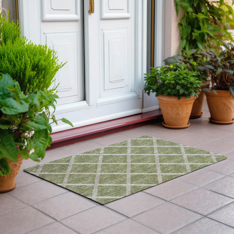 Indoor/Outdoor York YO1 Aloe Machine Washable 1'8" x 2'6" Rug