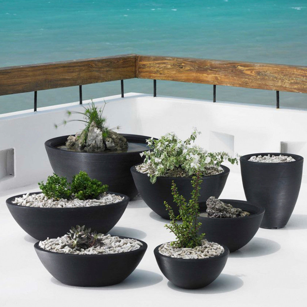 Delano Double Walled Unique Oval Bowl Planter - 30'' x 21'' Bowl (Caviar Black)
