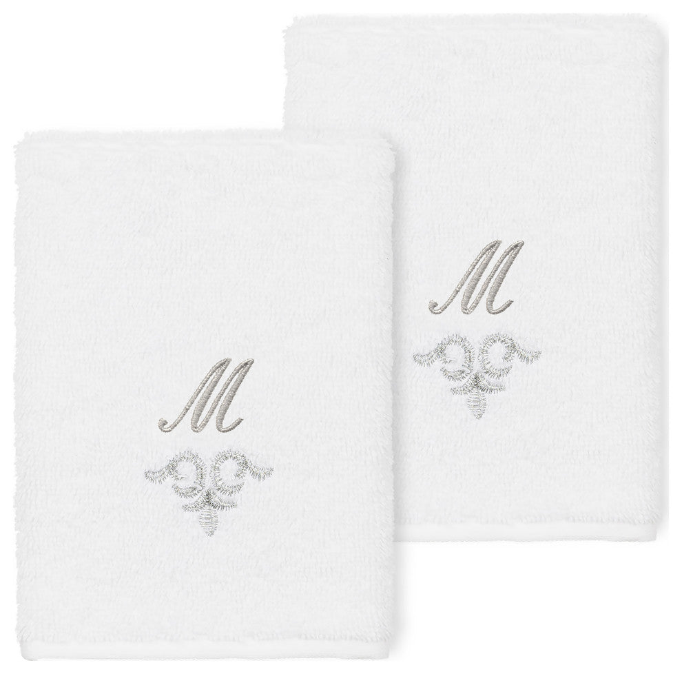 Linum Home Turkish Cotton Monica 2-Piece Embellished Washcloth Set, White