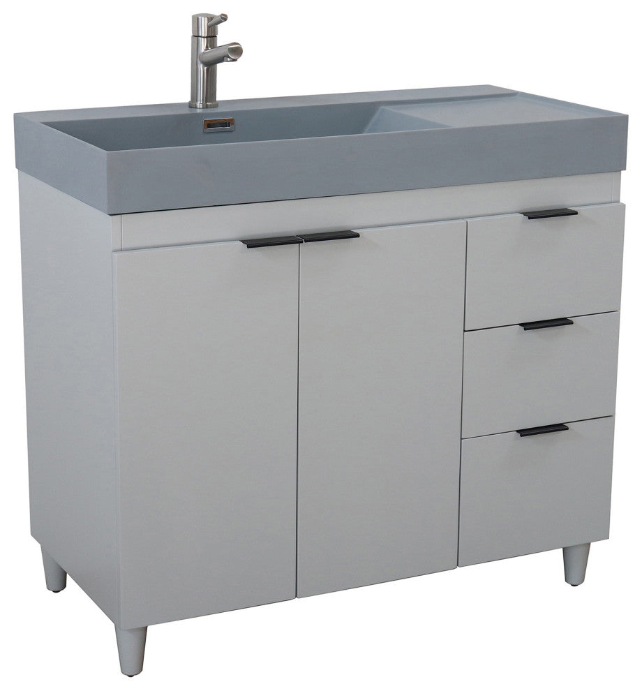 39" Single Sink Vanity, French Gray With Dark Gray Composite Granite Top