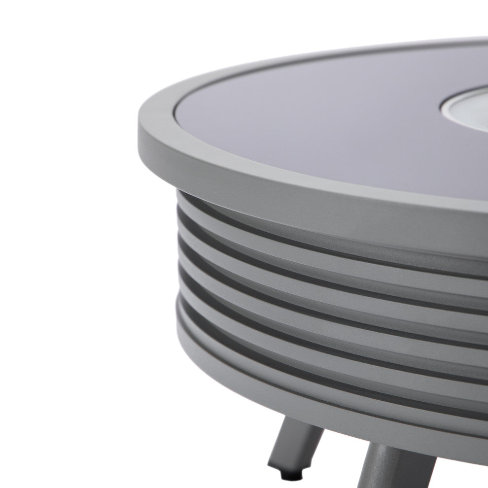 Leisuremod Walbrooke Patio Round Fire Pit Table With Aluminum Slats Frame, Gray