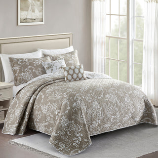 LA Boheme 5 Piece Printed Bed Spread Set, Taupe, Queen