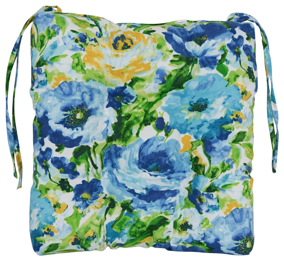 16" Patterned Outdoor Square Tufted Chair Cushions, Set of 6, Lesandra Sunblue
