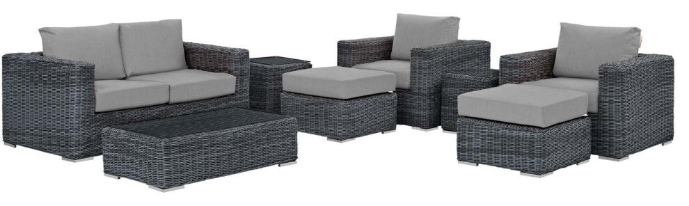 Summon 8-Piece Outdoor Patio Sunbrella Sectional Set Canvas Gray