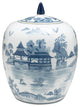 Blue and White Round Jar With Lid