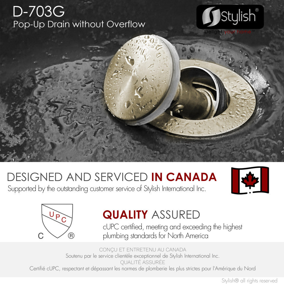 STYLISH Brushed Gold Standard Pop-Up Vessel Sink Drain with Overflow D-703G
