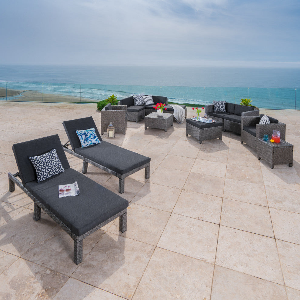 GDF Studio 13-Piece Phillips Outdoor Wicker Patio, Water Resistant Cushions Set