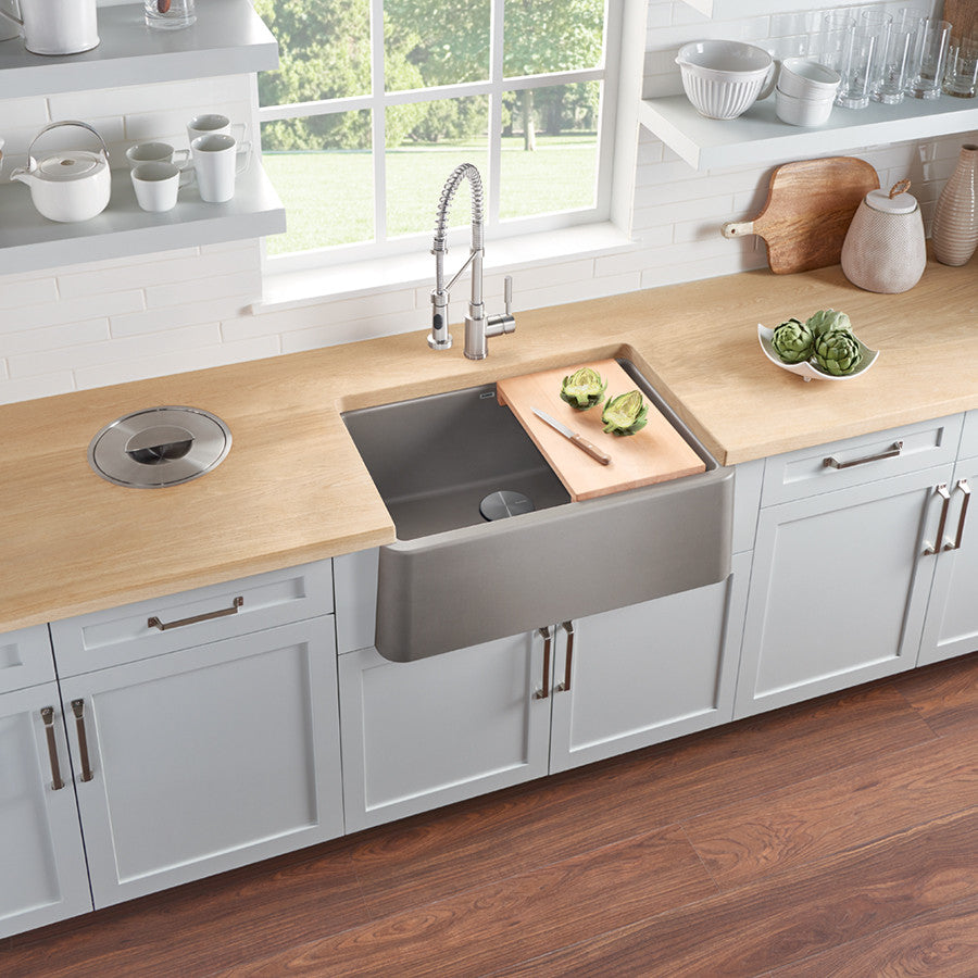 Blanco Ikon Silgranit 30" Apron Front Kitchen Sink, Truffle