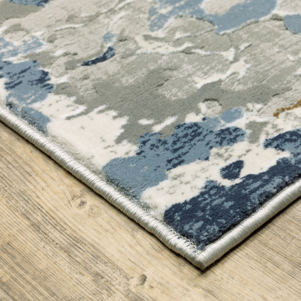 Emery Marble Grey/Blue Indoor Area Rug, 2'3" x 7'6"