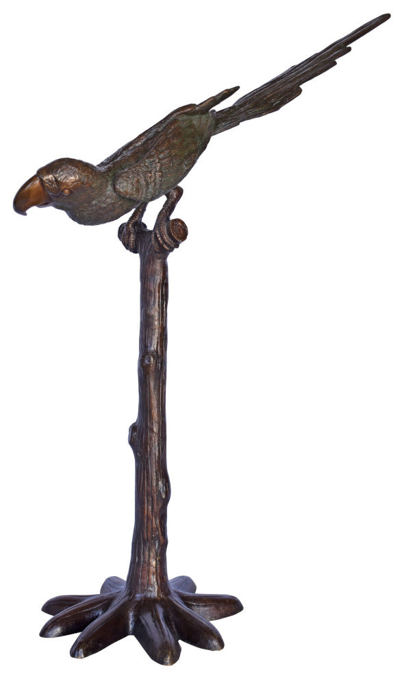Parrot on a Tree looking Down Bronze Statue - Size: 37"L x 15"W x 47"H.