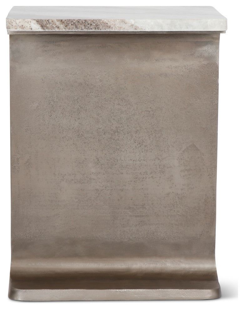 Marbelle I-Beam Marble Side Table, Toronto Sand/Antique Nickel Finish