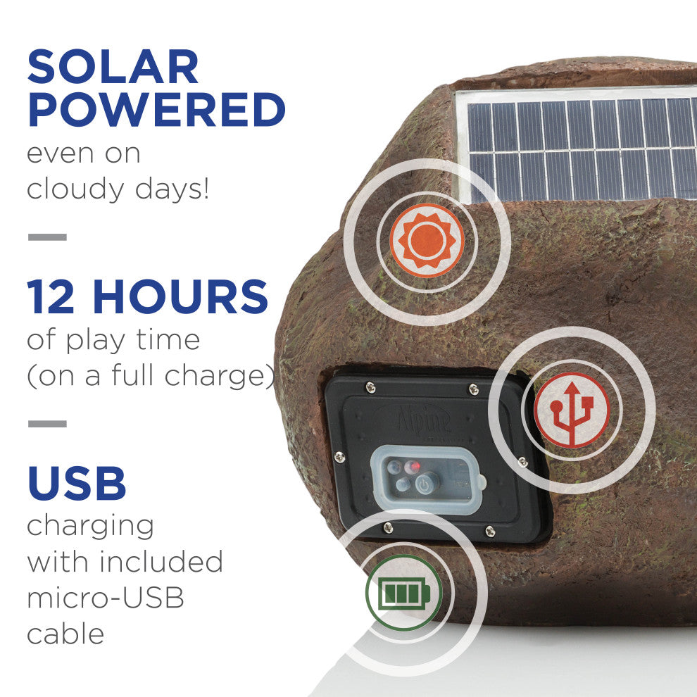 Weather-resistant Bluetooth Solar-Powered Outdoor Rock Speaker, Set of 2