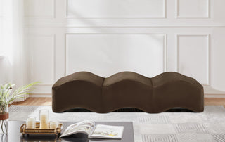 Wave Upholstered Bench, Brown, Velvet