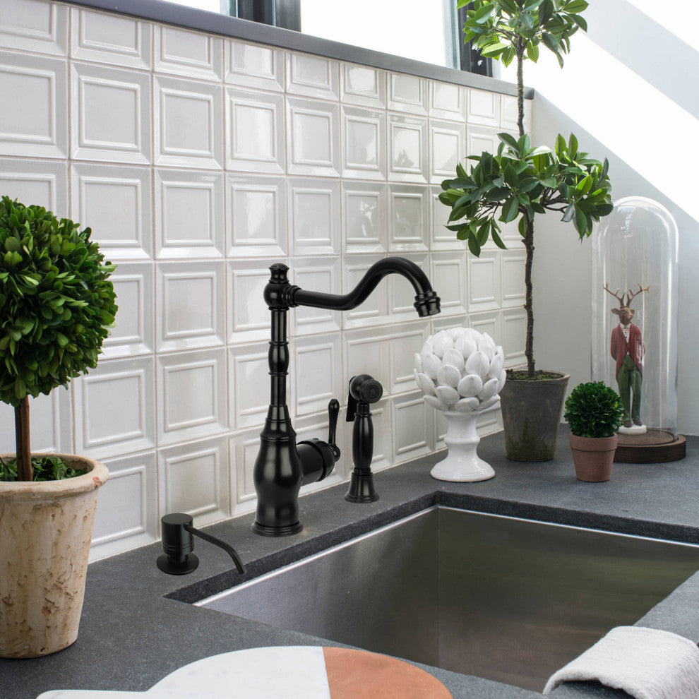 One-Handle Copper Widespread Kitchen Faucet with Side Sprayer, Matte Black