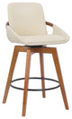 26" Luxurious Cream and Walnut Faux Leather Swivel Bar Stool
