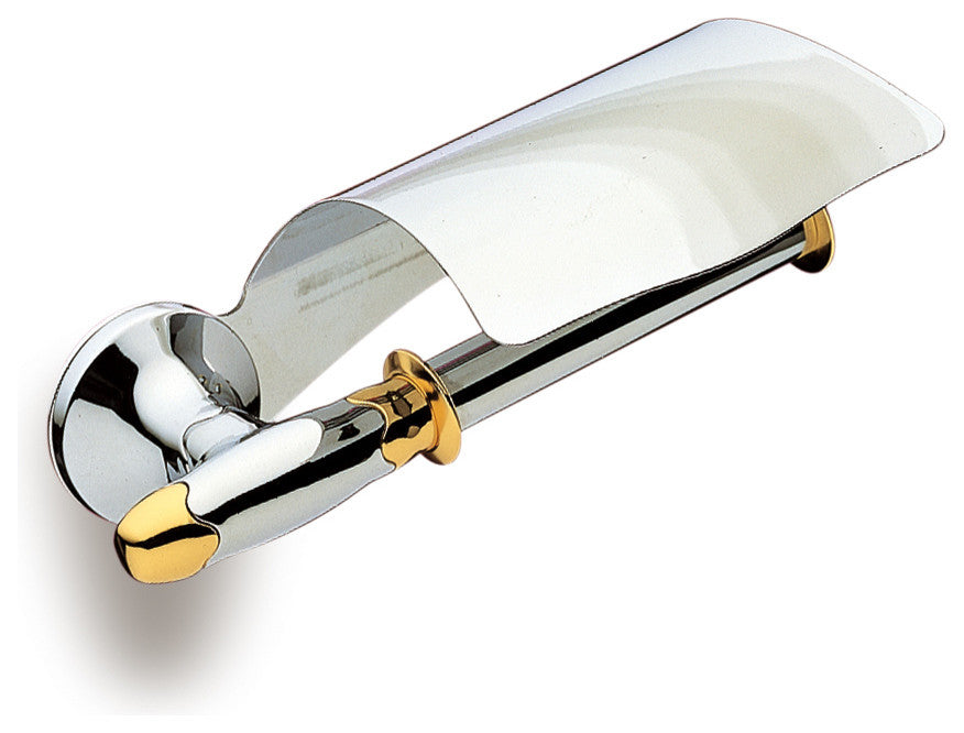 Secret Bath, Chrome And Gold Toilet Paper Holder With Lid, Filigrana Collection