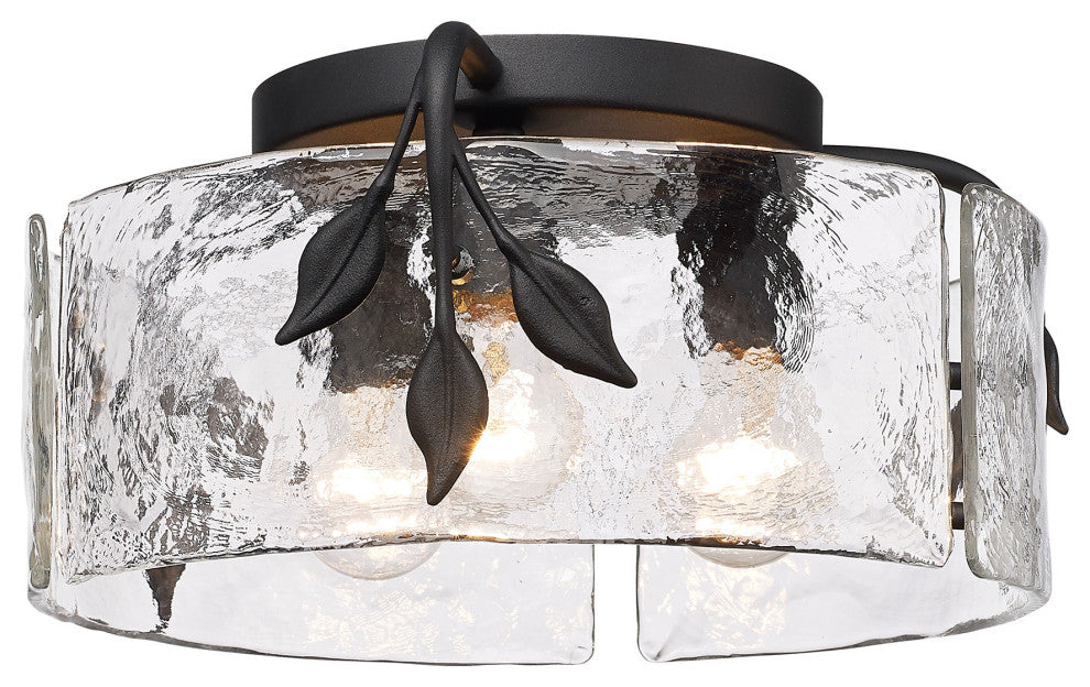 Golden Lighting 3160-FM HWG Calla 3 Light 15"W Flush Mount Drum - Natural Black