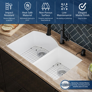 Karran Undermount Quartz 32" 60/40 Double Bowl Kitchen Sink Kit, White