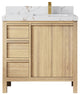 Elizabeth Oak 36" Right Offset Sink Vanity, White 2" Viola Gold