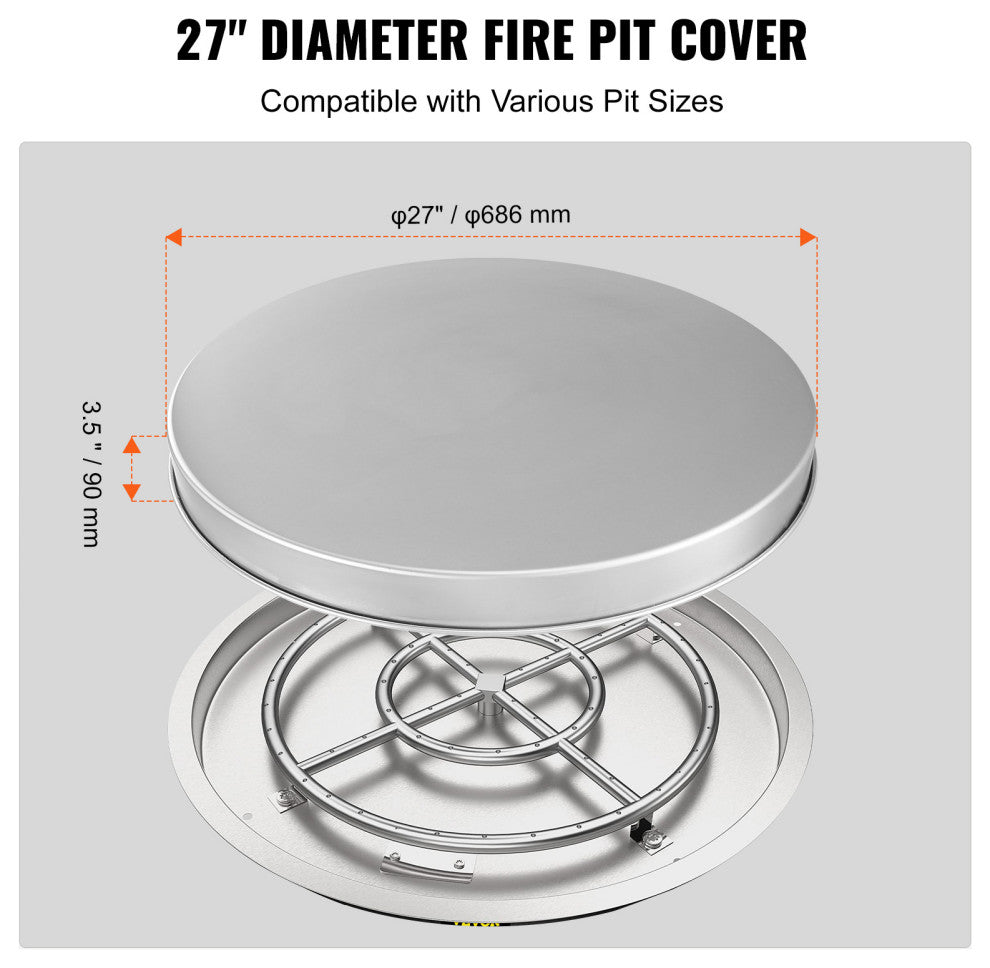 VEVOR 27" Heavy Duty Round Fire Ring Cover Lid Spark Screen Outdoor Wood Burning