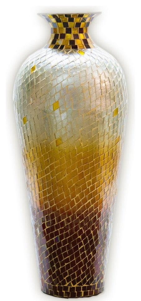 Amphora Nouveau Metal Floor Vase With Decorative Glass Mosaic Overlay