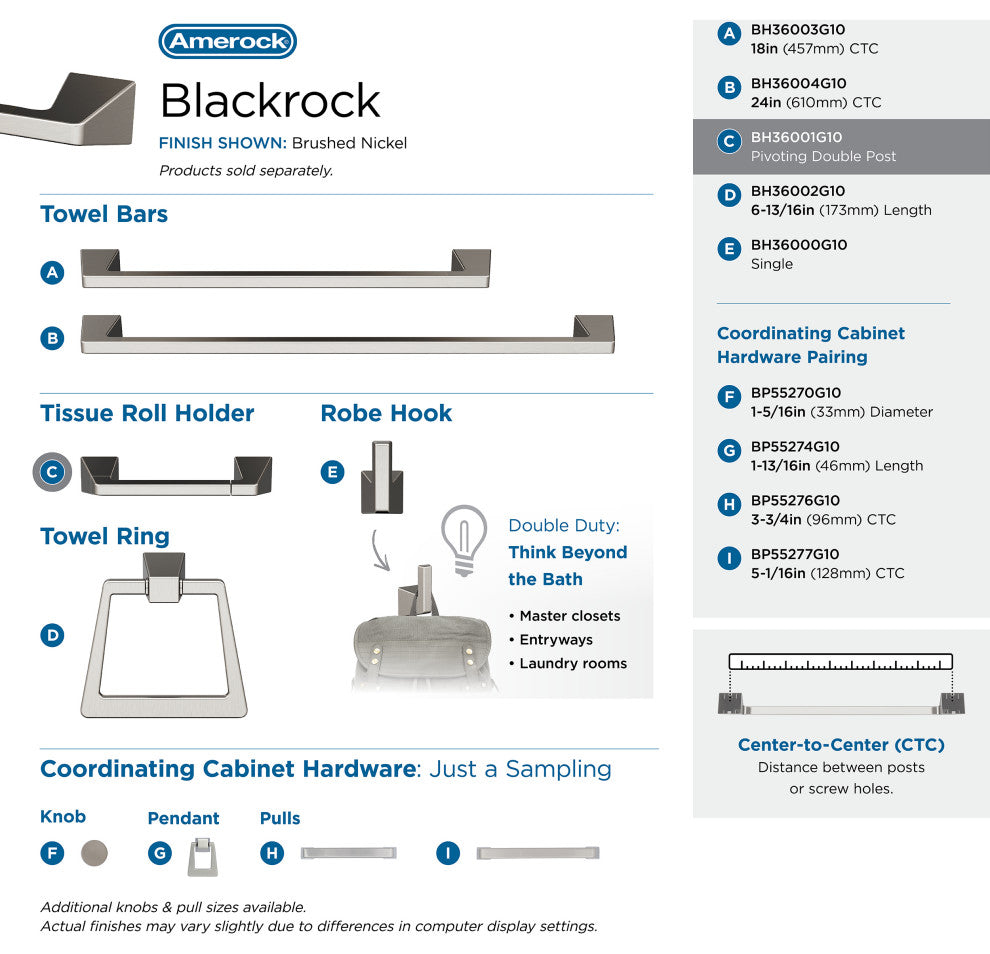 Amerock Blackrock Contemporary Pivoting Double Post Toilet Paper Holder, Brushed