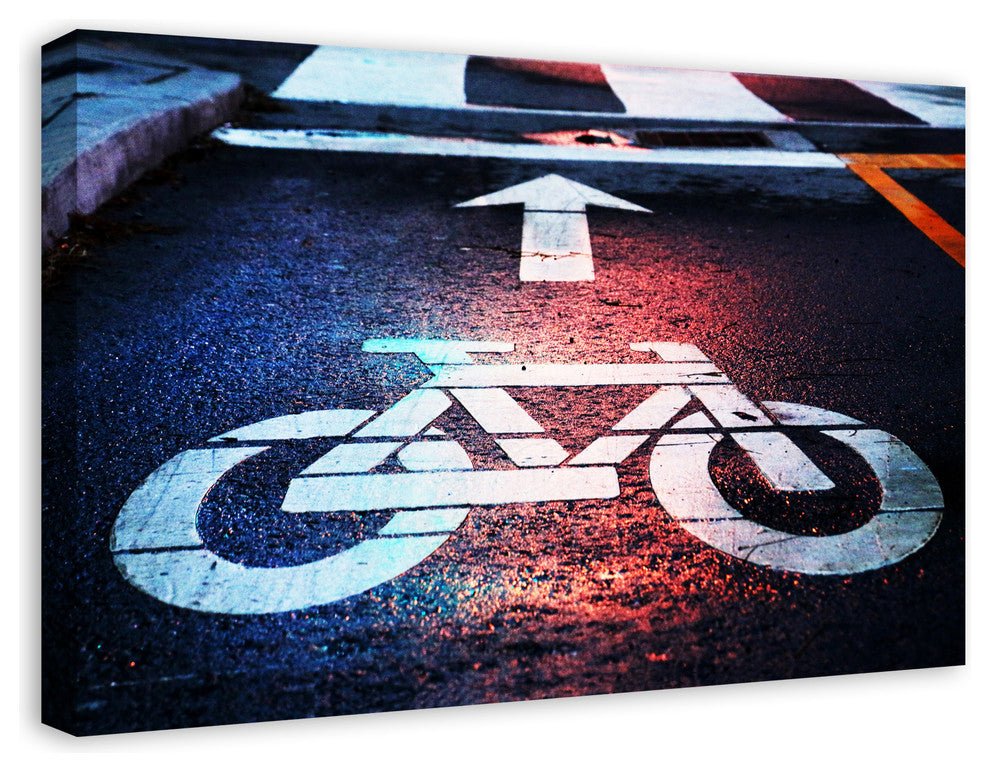 Bike Sign in the Rain 20x30 Print on Canvas