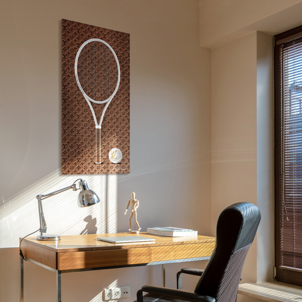 "Designer Racquet" Frameless Floating Tempered Glass Panel Wall Art Set of 2