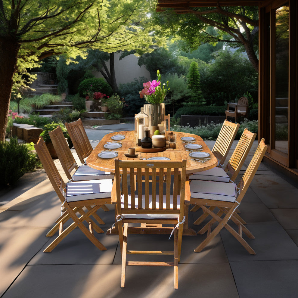 9-Piece Teak Wood Santa Barbara Patio Dining Set with Oval Extension Table