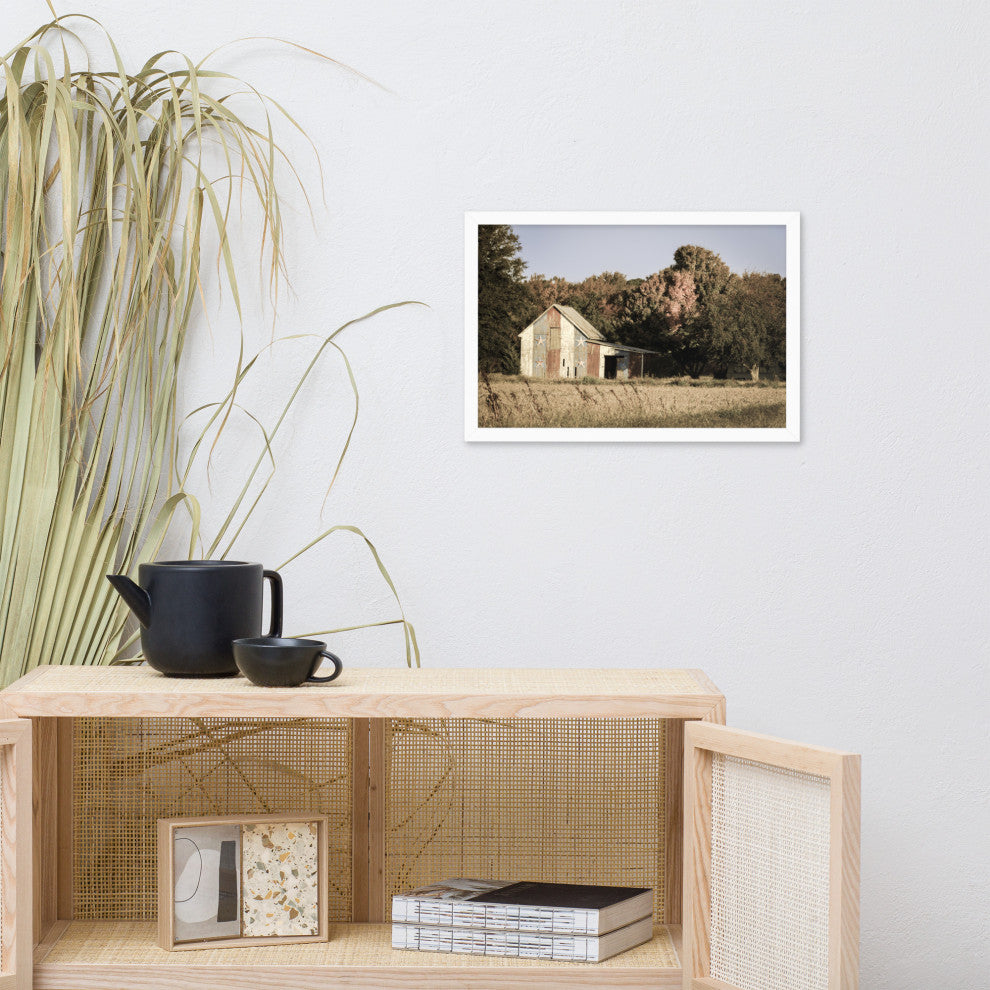 Patriotic Barn in Field Aged Effect Framed Photo Paper Wall Art Prints, Red Oak, 12" X 18"
