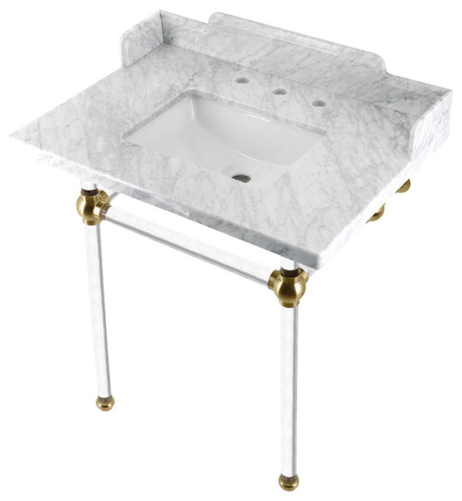 Kingston Brass LMS30MASQ7 30" Carrara Marble Console Sink, Acrylic Legs