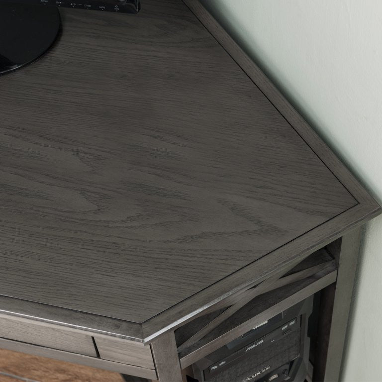 Corner Desk, Spacious Worktop With Storage Drawer & Lower Open Shelf, Smoke Gray