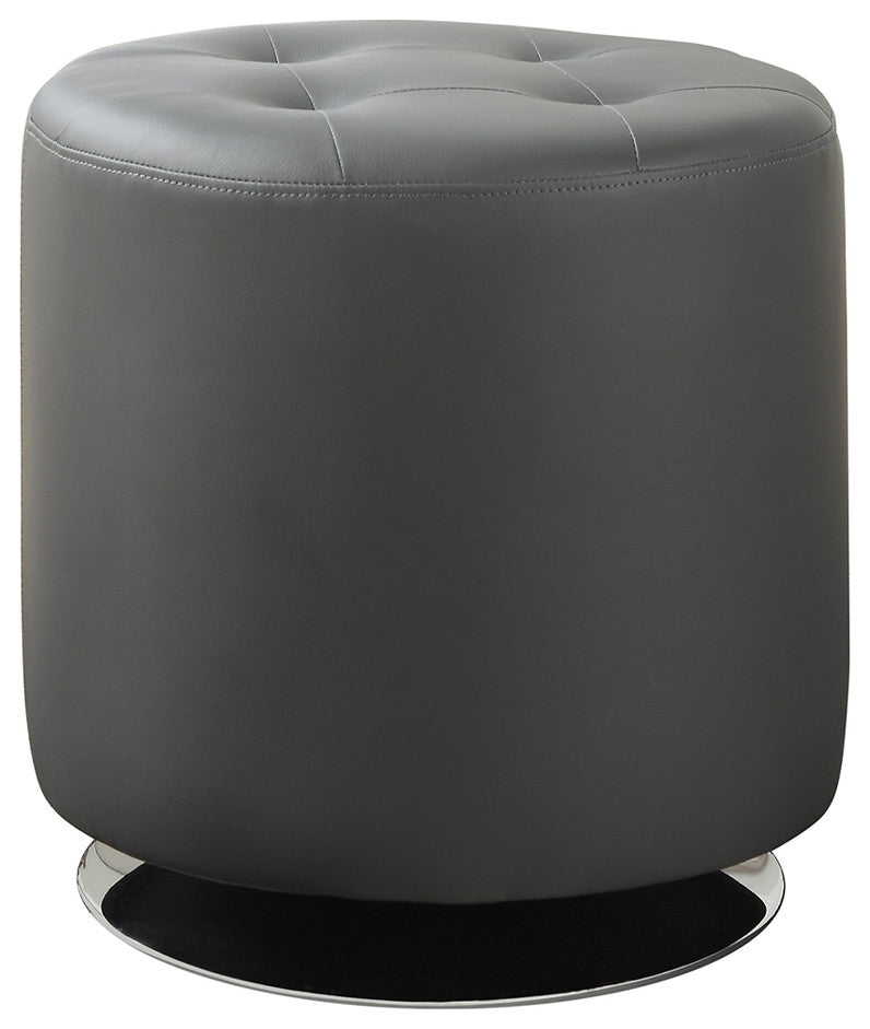 Round Leatherette Upholstered Ottoman, Gray