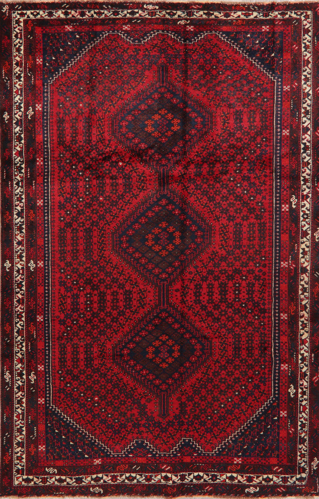 Consigned, Bordered Persian Tribal Handmade Oriental Vintage Area Rug, 7 X 10