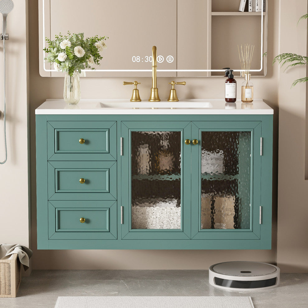TATEUS 36'' Wall Mounted Bathroom Vanity with Ceramic Sink
