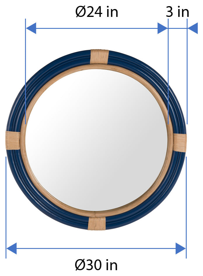 Nautical Decorative Wall Mirror, Rattan, Royal Blue