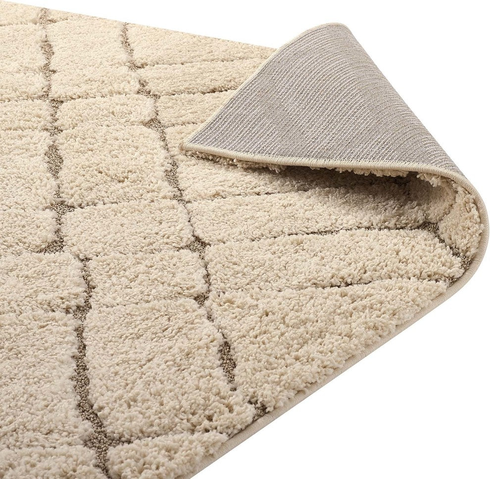 Creame and Beige Jubilant Verona Abstract Geometric 5x8 Shag Area Rug