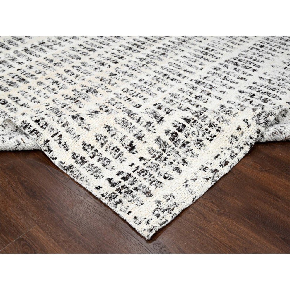 Vivid White Modern Design Organic Wool Hand Knotted Oriental Rug, 10'2"x13'9"