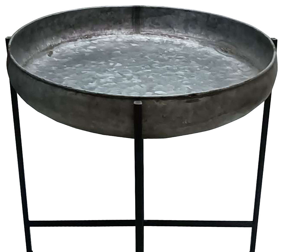Benzara UPT-270549 26" Wide Round Tray Planter, Iron Frame, Gray, Black
