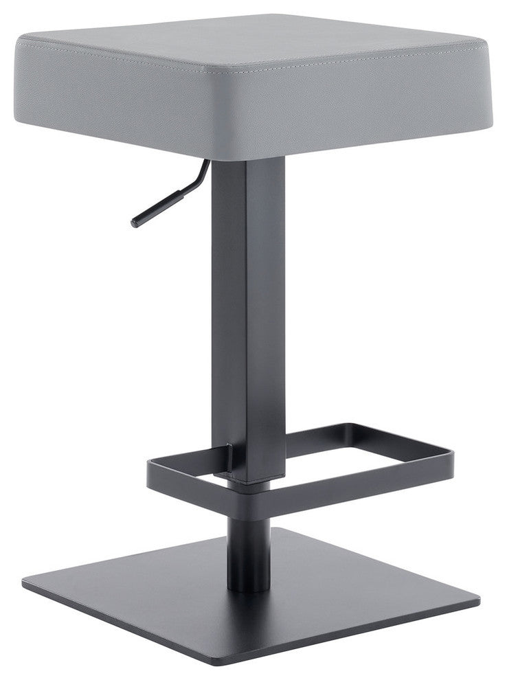 Kaylee Contemporary Swivel Barstool in Matte Black Finish and Gray Faux Leather